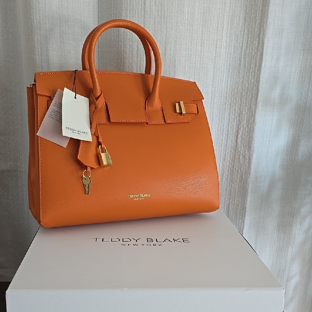 Teddy Blake Gigi  Orange Satchel with Gold Details